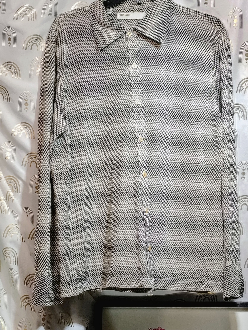 Perry Ellis Black & White Geometric Button-Up Shirt
